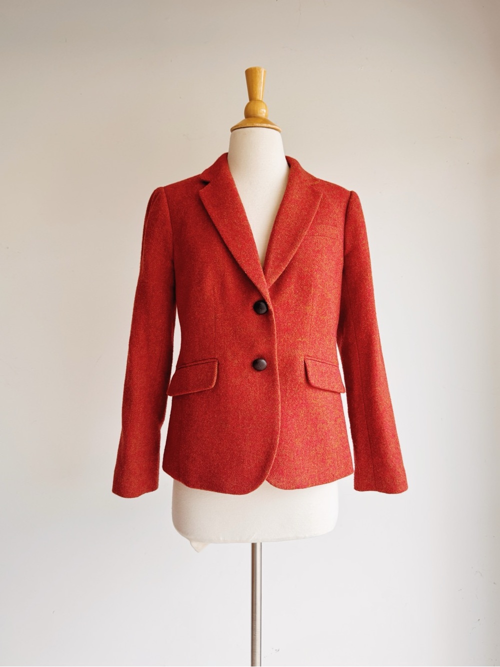 Talbots Wool Blend Blazer Orange Red Tweed Jacket Size 4